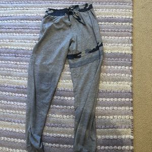 Grey joggers with double camp stripe